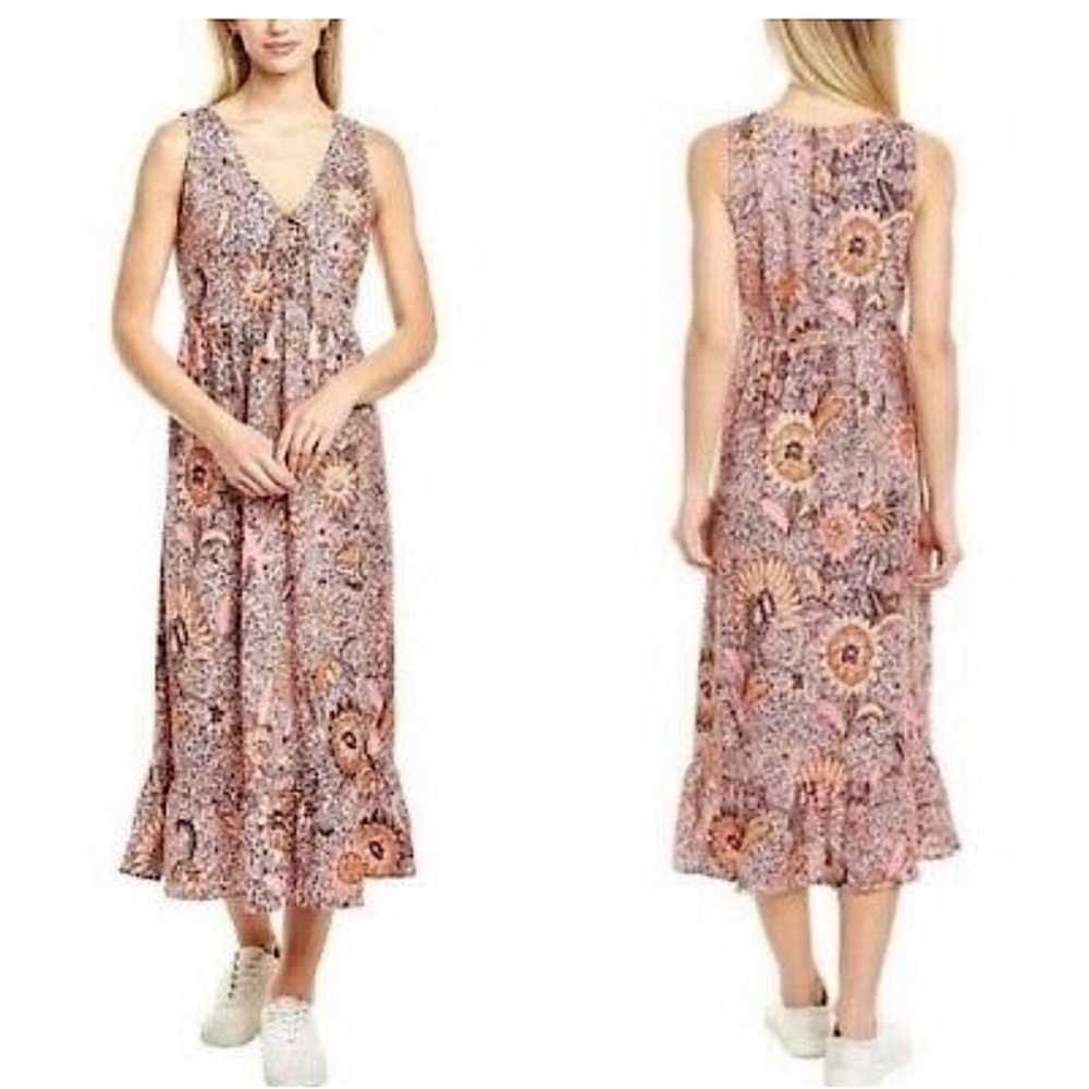 Madewell Floral Lace Up Ruffle Hem Midi Dress in Bali Blooms. Size 00.